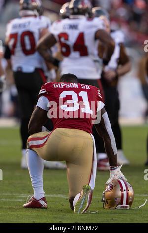 November 2023; Santa Clara, CA, USA; San Francisco 49ers Safety Tashaun Gipson Sr. (31) im vierten Quartal gegen die Tampa Bay Buccaneers im Levi’s Stadium. (Stan Szeto/Image of Sport) Stockfoto