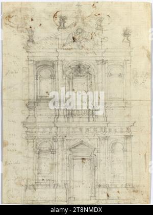 Rom, San Giovanni Calibita, Fassade, 1670, Architekturzeichnung, Papier, mittelschwer; Graphitzeichnung; Zeichnung und Beschriftung in Graphit, 26,8 x 19,5 cm Stockfoto