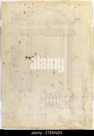 Rom, Palazzo Barberini, Westfassade, Fenster, 1629, Architekturzeichnung, Papier, fein; Graphitzeichnung; Blindrillen; Konstruktion, Zeichnung, Maßstab und Beschriftung in Graphit, 26,6 x 18,8 cm Stockfoto