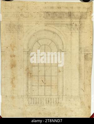 Rom, Palazzo Barberini, Westfassade, 1629-1630, Architekturzeichnung, Papier, massiv; Graphitzeichnung; Blindnuten; Bauwesen, Zeichnung, Maßstab und Beschriftungen in Graphit, 42,7 x 32,8 cm Stockfoto