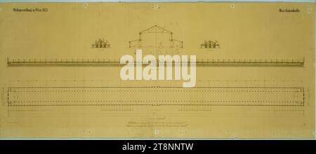 Wien II, Weltausstellung 1873, Maschinenhalle, Grundriss und Höhe, Sektion, Carl von Hasenauer (Wien 1833 - 1894 Wien), 1871-1873, Plan, Tinte und Stift auf Papier Stockfoto