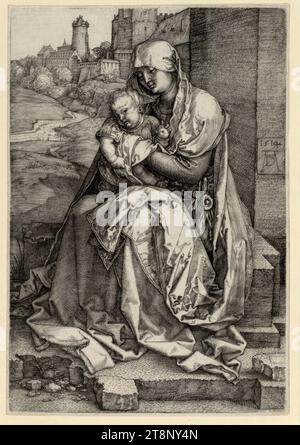 Maria mit dem Kind an der Wand, Albrecht Dürer (Nürnberg 1471 - 1528 Nürnberg), 1514, Druck, Kupferstich, Blatt: 14,9 x 10,3 cm Stockfoto