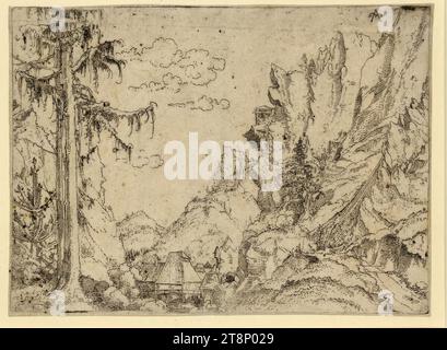 Berglandschaft mit Dorf, Erhard Altdorfer (Regensburg um 1485 - nach 1561 Schwerin), Druck, Ätzung, Blatt: 11,9 x 16,4 cm Stockfoto