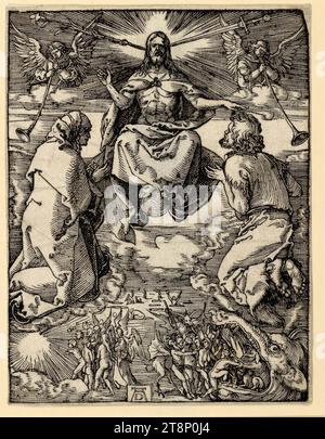 Das letzte Gericht (kleine Passion, 37), die kleine Passion, Albrecht Dürer (Nürnberg 1471 - 1528 Nürnberg), um 1510, Druck, Holzschnitt; Blatt ist auf Plattenrand zugeschnitten, Blatt: 12,9 x 9,9 cm Stockfoto