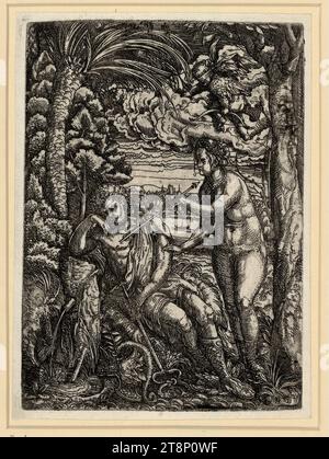 Quecksilber, Venus und Cupid, Sequenz der Liebesfollies, Hans Burgkmair d. Ä. (Augsburg 1473 - 1531 Augsburg), um 1520, Druck, Eisenätzung, Blatt: 19 x 14 cm Stockfoto