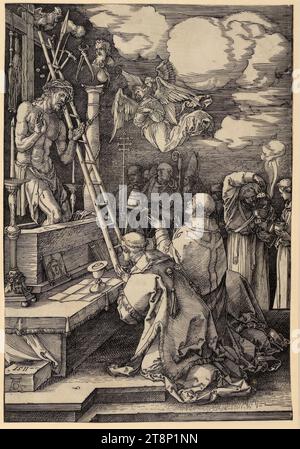 Die Messe des Heiligen Gregor, Albrecht Dürer (Nürnberg 1471–1528 Nürnberg), 1511, Druck, Holzschnitt; Blatt ist auf das Bild zugeschnitten, Blatt: 29,9 x 20,6 cm Stockfoto