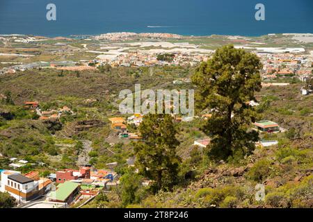 Panorama von Mirador de Chirche über Guia de Isora und Playa de San Juan bis zur Westküste, Teneriffa, Kanarischen Inseln, Spanien Stockfoto