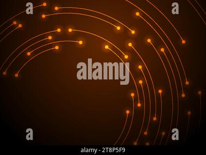 Leuchtend orange Neon abstrakter futuristischer High-Tech-Hintergrund. Verschwommene Verbindung runde Linien dunkles Vektordesign Stock Vektor