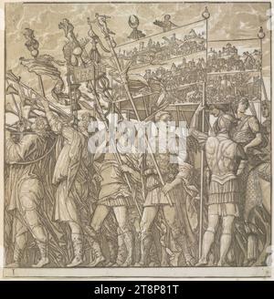 Der Triumph von Julius Cäsar: Blatt 1, der Triumph von Julius Cäsar, Andrea Andreani (Mantua (zwischen 1541 und 1559) - (zwischen 1623 und 1629) Mantua), 1599, Druckerei, clair obscur Holzschnitt von vier Platten Stockfoto
