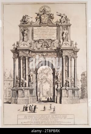 Erzbogen des Herzogs von Parma in Rom anlässlich der Prozession der Eroberung San Giovanni in Laterano durch Papst Benedikt XIII Am 24. September 1724, 1724, Druckerei, Gravur und Ätzen auf Papier, Blatt: 54,8 x 38,4 cm Stockfoto