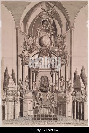 Trauergerüst für Kaiser Karl VI In der St. Ägidiusdom in Graz vom 16. Bis 18. Januar 1741, 1741, Druck, Ätzung auf Papier, Blatt: 55,4 x 38,4 cm Stockfoto