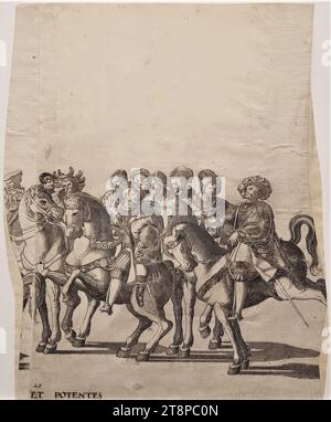 Triumphzug von Kaiser Karl V. und Papst Clemens VII. Nach der kaiserlichen Krönung am 24. Februar 1530 in Bologna: Blatt 14, Serie von 40 Radierungen auf 23 Blättern, um 1610, Druck, Ätzung auf Papier, Blatt: 33 x 27,1 cm Stockfoto