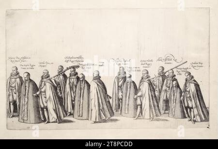 Begräbnisfeierlichkeiten für König Friedrich II. Von Dänemark und Norwegen am 5. Juni 1588 in Roskilde: Bildtafel 19, TYPUS | Trauerparade 5. Junij, Anno. 12. Jahrhundert | gehalten von Rodtschildij während der Beerdigung von Serenißimi und dem mächtigsten Herrn D. FRIEDRICH II | von Dänemark, Norwegen, den Goten, Wandaloru [m]- | das des Königs usw. das Werk und der Rat der anstrengenden | und wahrhaftig der edle Herr Henrici Ranzovij, | Botschafter des Königs der Dänen in Holsatien und Ditmarsia, etc. gebildet & Serenißimo Poten- | und dem allerliebsten Herrn Stockfoto