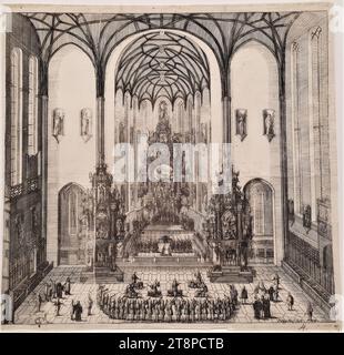 Krönung von Erzherzog Joseph zum römischen König am 26. Januar 1690 in St. Ulrich und St. Afra in Augsburg, 1690, Ätzen auf Papier, Blatt: 32,7 x 33,5 cm, [unten rechts] 'S.188. 8 Stockfoto