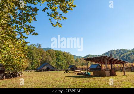 Mountain Farm Museum und Mingus Mill im Great Smoky Mountains National Park in North Carolina Stockfoto