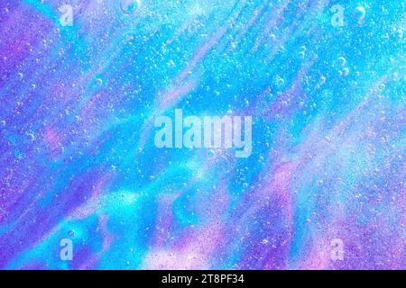 Lila, rosa, blau transparenter Raum Alien Glitter Schleim Gel Hintergrund Textur Stockfoto