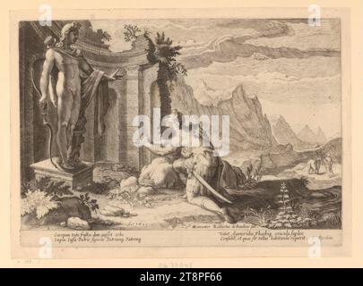 Cadmus berät das orakel von Delphi, Ovid's Metamorphoses, Hendrick Goltzius (Werkstatt), 1615, Print, Kupferstich, l.u. '1 Stockfoto