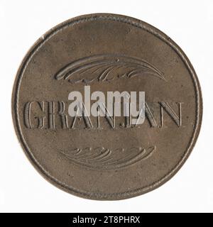 Halles et marchés de Paris: Granjan, Ancien Régime, Numismatisch, Token (numismatisch), Bronze, Abmessungen – Arbeit: Durchmesser: 3 cm, Gewicht (Typenabmessung): 15,02 g Stockfoto