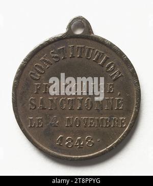 Annahme der Verfassung der Zweiten Republik, 4. November 1848, Anonym, Medaillengravur, Array, Numismatisch, Medaille, Kupfer, Abmessungen - Arbeit: Durchmesser: 2,4 cm, Gewicht (Typengröße): 6,04 g Stockfoto