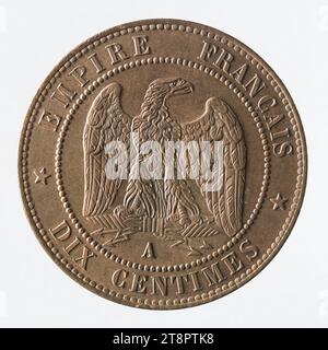 10-Centimes-Münze in Kupfer von Napoleon III, 1855, Barré, Albert-Désiré, Graveur en médailles, Array, Numismatique, Monnaie, Paris, Abmessungen - Werk: Durchmesser: 3 cm, Gewicht (Typenabmessung): 9,73 g Stockfoto