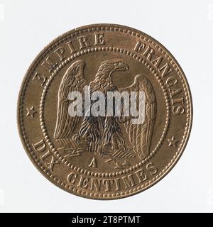 10-Centimes-Münze in Kupfer von Napoleon III, 1863, Barré, Albert-Désiré, Graveur en médailles, Array, Numismatique, Monnaie, Paris, Abmessungen - Werk: Durchmesser: 3 cm, Gewicht (Typenabmessung): 9,95 g Stockfoto