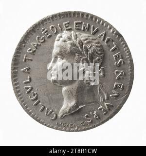 Uraufführung von Caligula, von Alexandre Dumas, im Théâtre-Franzais am 26. Dezember 1837, 1837, Numismatic, Token, Metall, Abmessungen - Arbeit: Durchmesser: 3 cm, Gewicht (Typenabmessung): 9,94 g Stockfoto
