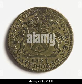 Provost der Kaufleute: Auguste-Robert de Pomereu, 1683, 1683 Numismatisch, Token (numismatisch), Messing, Größen - bearbeitet: Durchmesser: 2,8 cm, Gewicht (Typenabmessung): 8,15 g Stockfoto