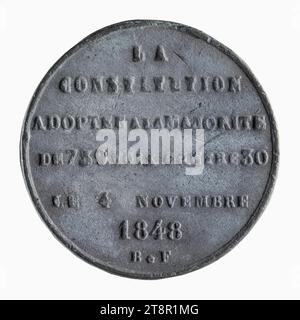 Annahme der Verfassung der Zweiten Republik, 4. November 1848, Array, Numismatic, Medaille, weißes Kupfer, Paris, Abmessungen - Werk: Durchmesser: 3,1 cm, Gewicht (Typenabmessung): 18,56 g Stockfoto