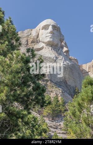 Mount Rushmore mit Nahaufnahme von George Washington in der Nähe von Keystone, South Dakota Stockfoto