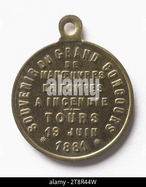 Souvenir des großen Wettbewerbs der Manöver von Feuerpumpen in Tours, 19. Juni 1881, Array, Numismatic, Medaille, Kupfer, vergoldet = Vergoldung, Abmessungen - Werk: Durchmesser: 2,3 cm, Gewicht (Typenabmessung): 4,51 g Stockfoto