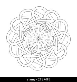 Pulsating Paradise Celtic Mandala Malbuch Seite für KDP Buch Innenraum. Friedliche Blütenblätter, Fähigkeit zum Entspannen, Gehirnerlebnisse, harmonische Oase, Stock Vektor