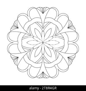 Mandala symmetrische Pracht Malbuchseite für KDP Buch Innenraum friedliche Blütenblätter, Fähigkeit zum Entspannen, Gehirnerlebnisse, harmonischer Hafen, friedlich Stock Vektor