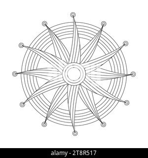 Mandala Design Spirited Symmetry Malbuch Seite für KDP Buch Innenraum. Friedliche Blütenblätter, Fähigkeit zum Entspannen, Gehirnerlebnisse, harmonischer Hafen, Erbse Stock Vektor