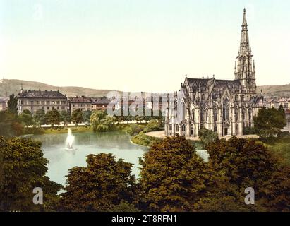 Die Johannes Kirche in Stuttgart, Baden-Württemberg, Deutschland, historisch, digital restaurierte Reproduktion eines Photochromdrucks aus den 1890er-Jahren / Johanniskirche in Stuttgart, Baden-Württemberg, Deutschland, historische, digital restaurierte Reproduktion eines Photochromdrucks aus den 1890er Jahren Stockfoto