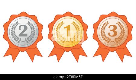Abzeichen - Satz Gold-, Silber- und Bronzemedaille, Vektor-Illustration auf weißem Hintergrund Stock Vektor