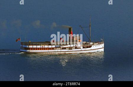 TSS Earnslaw, der TSS Earnslaw, ist ein edwardianischer Doppelschneckendampfer aus dem Jahr 1912, der die Gewässer des Lake Wakatipu in Neuseeland betreibt Stockfoto