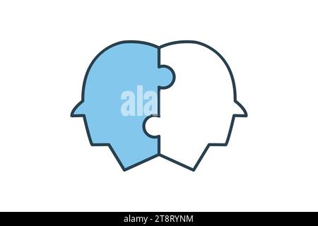 Beziehungssymbol. Kopf mit Rätsel. Symbol für Kernwerte, Geschäft. Symbolstil für flache Linien. Einfache Vektorkonstruktion bearbeitbar Stock Vektor