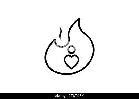 Passion-Symbol. Feuer mit Herz. Symbol für Kernwerte. Liniensymbolstil. Einfache Vektorkonstruktion bearbeitbar Stock Vektor