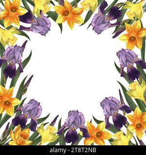 Blumengestell aus Frühlingsblumen. Blumengestell aus Frühlingsblumen. Stilvoller modischer Rahmen. Stockfoto