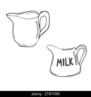 Set Doodle Icons - Krug und Gläser mit einem Getränk - Spritzen und Gießen Glas. Doodle Glass: Leer, teilweise gefüllt, halb voll, voll. Stock Vektor