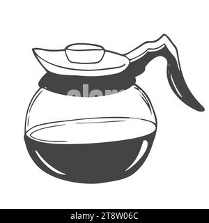 Set aus Illustration Glas Teekanne mit Kaffee. Farbiges und schwarzes Umrissbild isoliert auf weißem Hintergrund. Doodle-STYLE. Stock Vektor