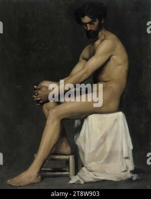 Albert Edelfelt, 21.7,1854, Manor Kiiala, Gemeinde Porvoo, 18.8,1905, Haikko, Gemeinde Porvoo, sitzender Mann, Akademieprobe, 1875, 81 x 65 cm, Öl, Öl auf Leinwand Stockfoto