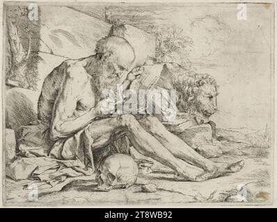 Jusepe de Ribera, 1591, Játiva (Valencia), 1652, Neapel, St. Jerome Lesung, 1624, 19,5 x 25,8 cm, Gravur, Trockenspitze, Ätzen Stockfoto