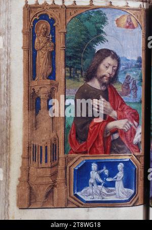 Hore beate Virginis Marie, Meister der Szenen des David des Grimani Breviary, Illuminator, um 1500, 16. Jahrhundert, Manuskript, Drucksachen, Bindung, Handschrift, Samt, Vellum, Beleuchtung, Niederlande, Höhe: 11,1 cm, Breite: 8,5 cm, Tiefe: 4 cm, Abmessungen – Kasten:, Höhe: 12,5 cm, Breite: 11,5 cm, Tiefe: 5,3 cm Stockfoto