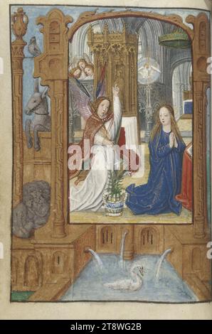 Hore beate Virginis Marie, Meister der Szenen des David des Grimani Breviary, Illuminator, um 1500, 16. Jahrhundert, Manuskript, Drucksachen, Bindung, Handschrift, Samt, Vellum, Beleuchtung, Niederlande, Höhe: 11,1 cm, Breite: 8,5 cm, Tiefe: 4 cm, Abmessungen – Kasten:, Höhe: 12,5 cm, Breite: 11,5 cm, Tiefe: 5,3 cm Stockfoto