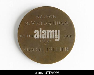 Medaille mit dem Bildnis von Victor Hugo (1802-1885) für die Ausstellung des romantischen Theaters La Maison de Victor Hugo, 1921, Kaplan, Jules-Clément, Gravierer in Medaillen, 1921: Numismatik, Medaille Stockfoto