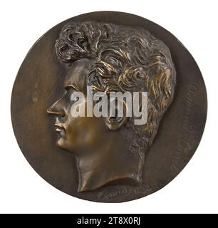 Porträt von Armand Carrel (1800–1836), Publizist, David d'Angers, Pierre-Jean, Bildhauer, 1832, 19. Jahrhundert, Skulptur, Medallion (Skulptur), Abmessungen - Werk: Durchmesser: 15,5 cm, Gewicht (Typenmaß): 0,35 kg Stockfoto