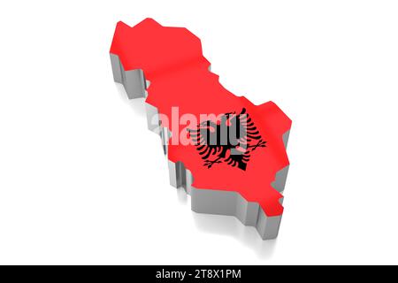 Albanien - Landesgrenzen und Flagge - 3D-Abbildung Stockfoto