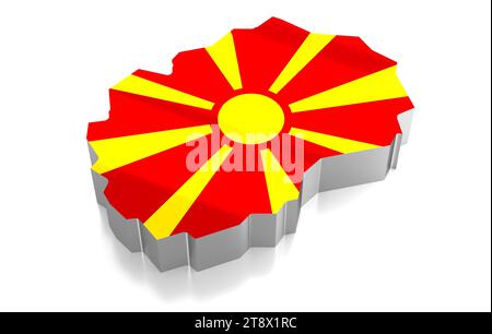 Nordmazedonien - Landesgrenzen und Flagge - 3D-Illustration Stockfoto