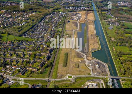 Luftaufnahme, Wasserstadt Aden, Baufläche für geplantes Stadtquartier auf dem Gelände der ehemaligen Zeche Haus Aden, Baustelle, Weddinghof Stockfoto